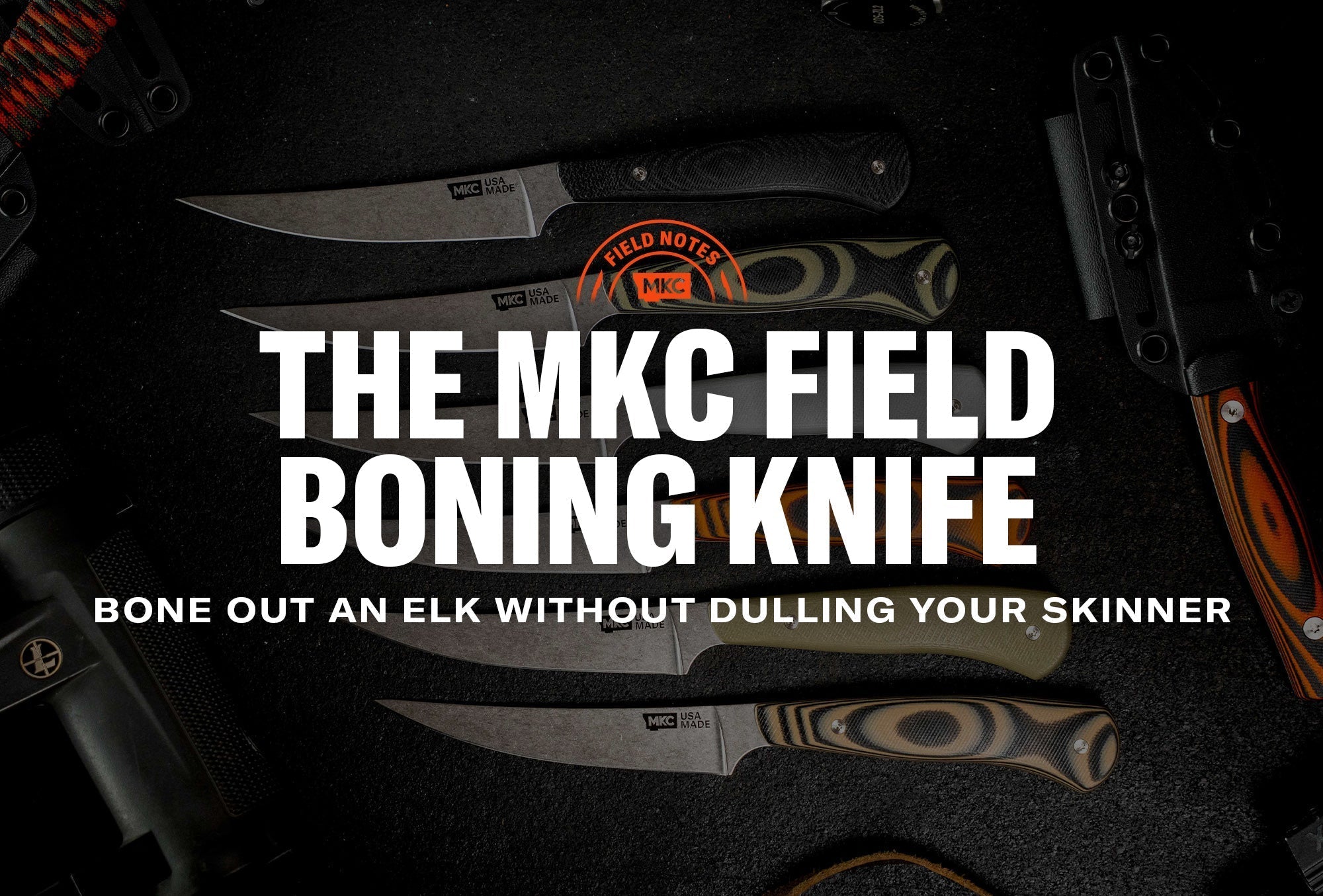 MKC Field Boning Knife with a trailing point MagnaCut blade and contoured G10 handle, built to bone out big game in the field.