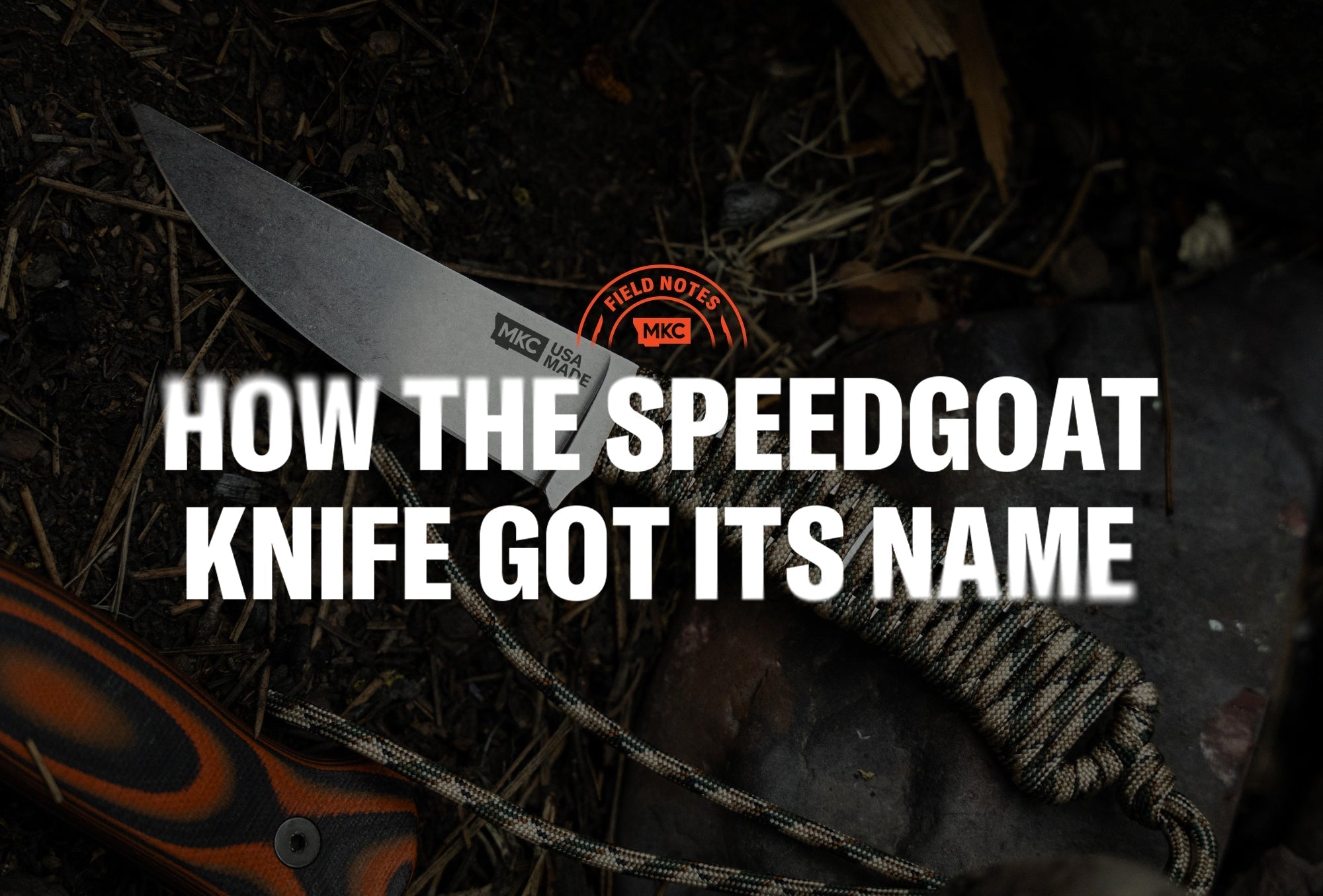 The Montana Knife Speedgoat with paracord handle resting on a dark surface.