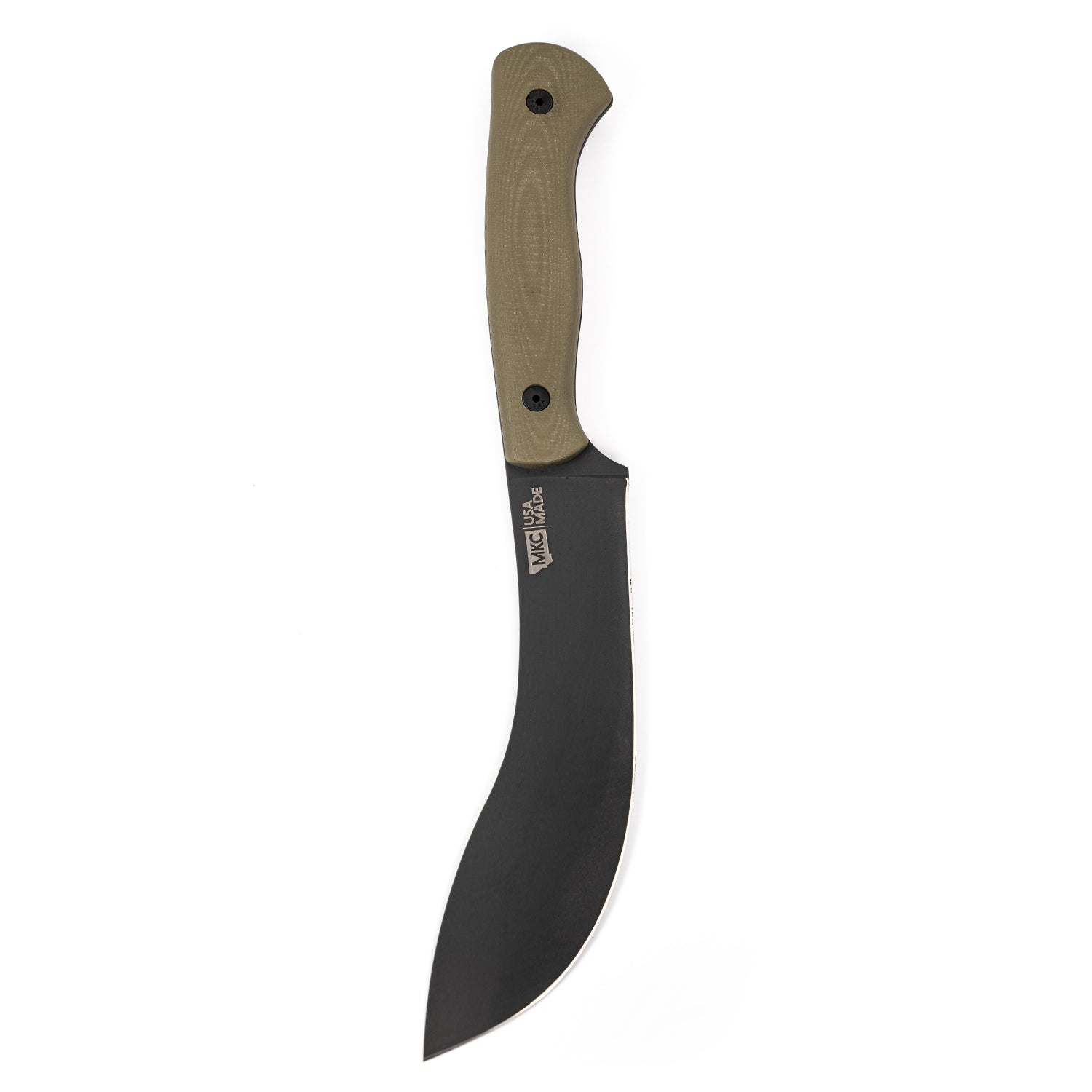 Alt text: "BEARTOOTH Pro Skinning Knife with a curved black blade and olive green handle, isolated on a white background."