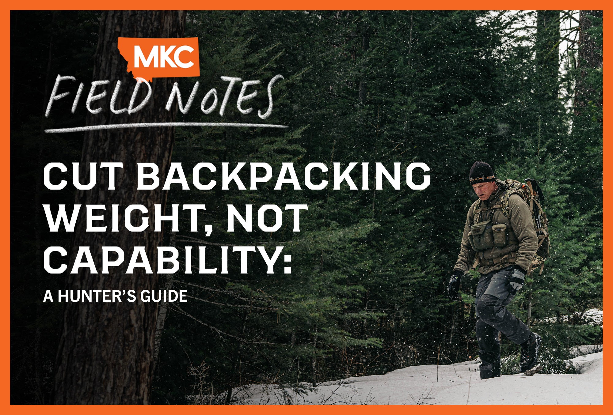 Man hiking through a snowy forest with a backpack, illustrating the importance of backpacking weight