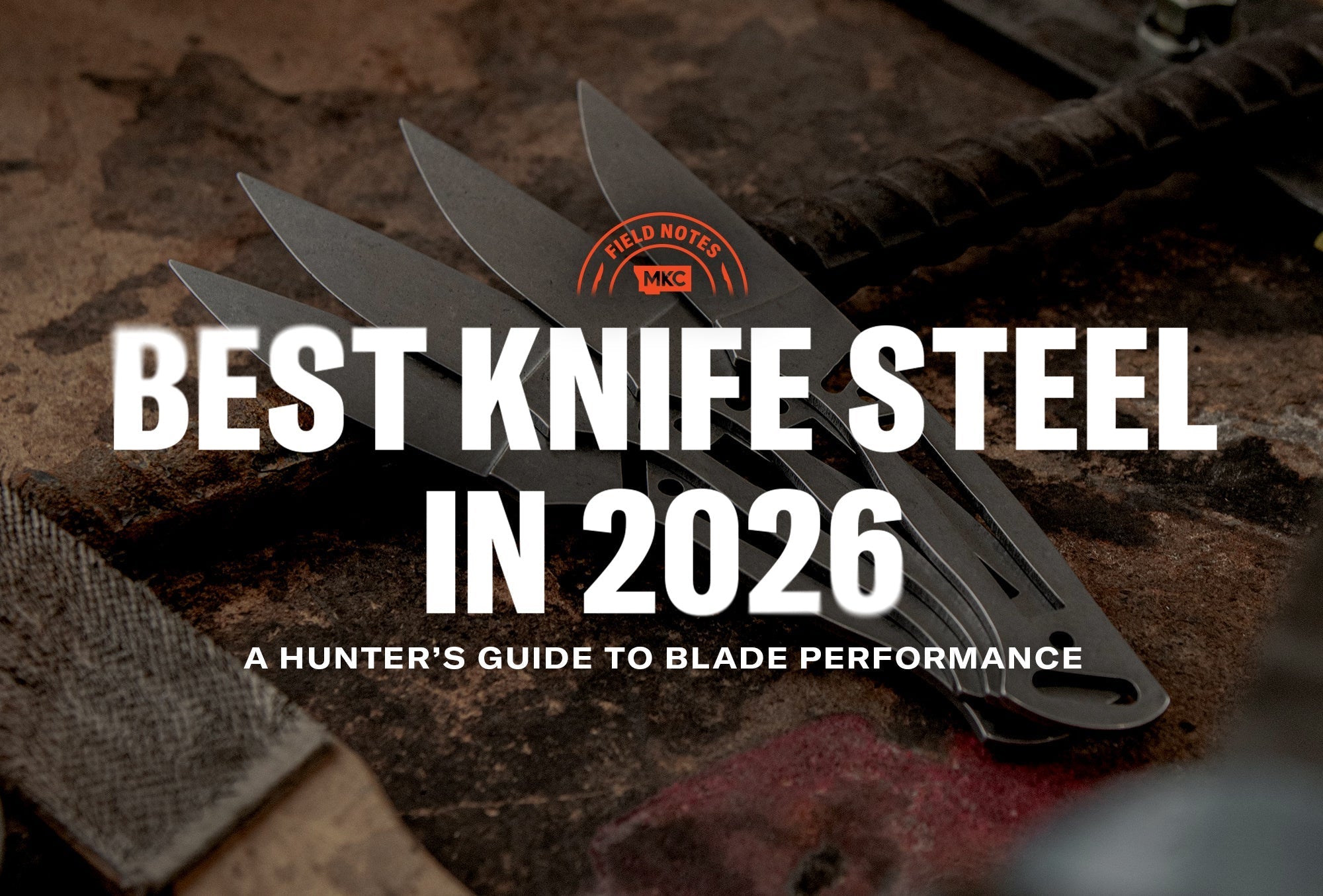 Close‑up of four MKC knives illustrating a guide to the best knife steel.