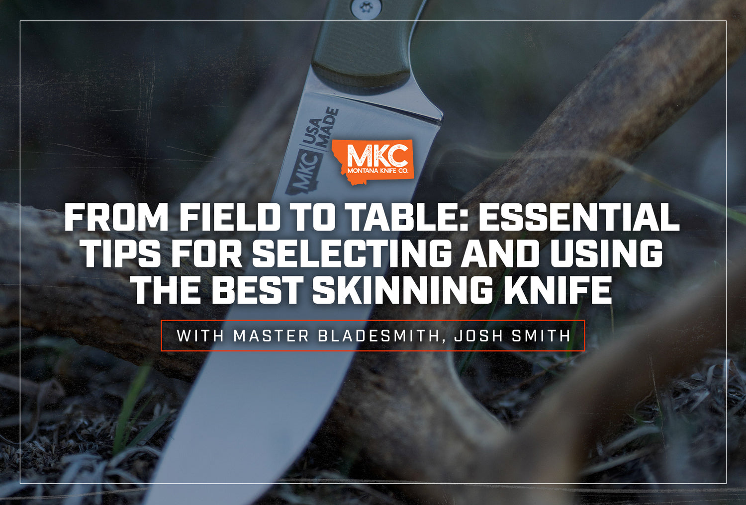 A hunter’s best skinning knife lies across a deer rack on grass.