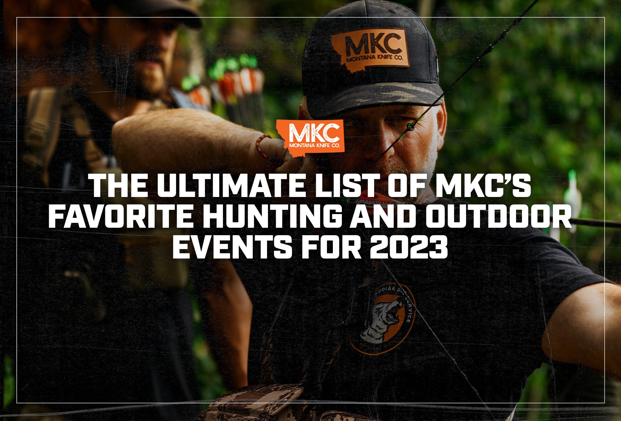 Josh Smith wears an MKC hat as he pulls back on his bow and aims at an outdoor target.