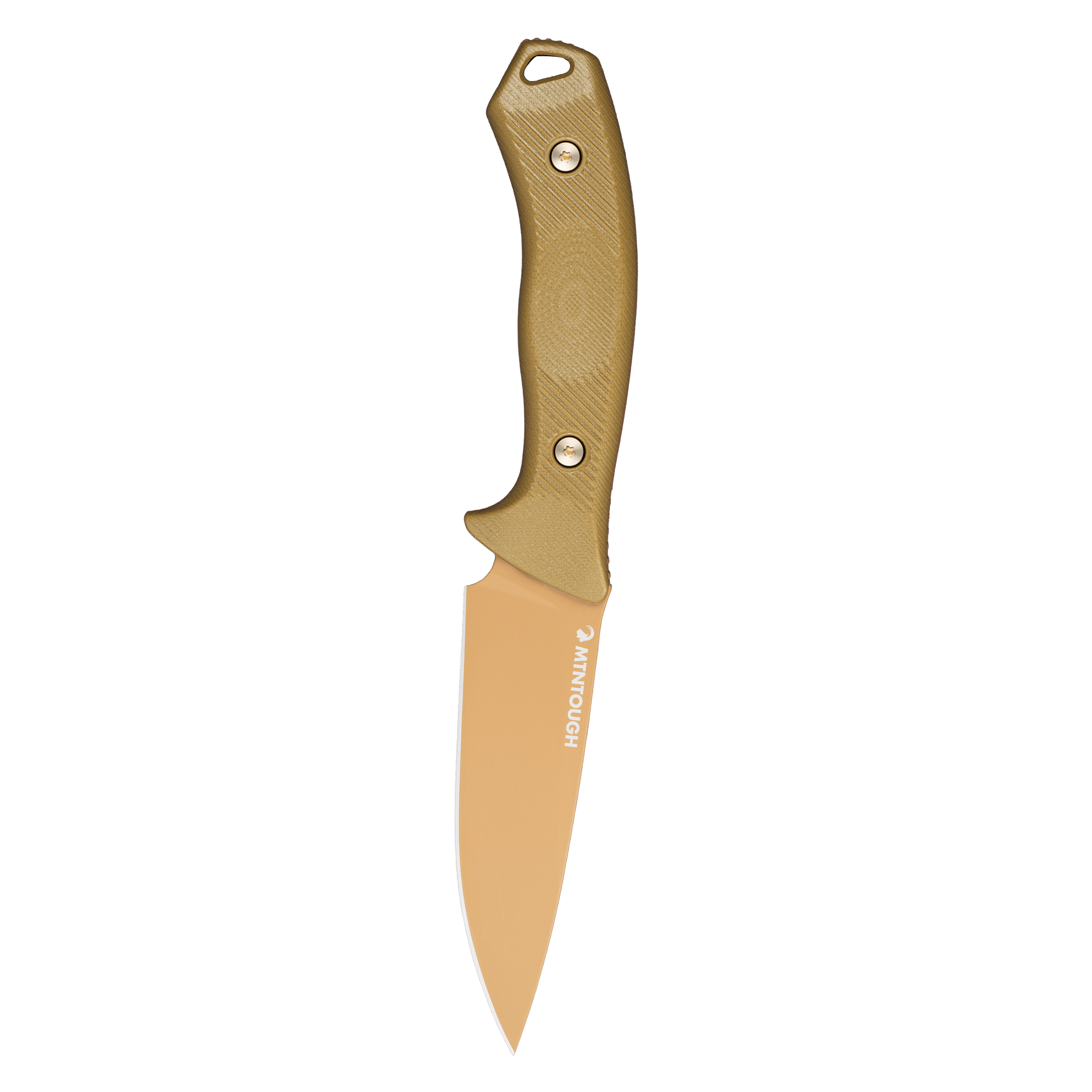 MTNTOUGH TF24 knife with a tan handle and a sleek blade, designed for durability and outdoor use.