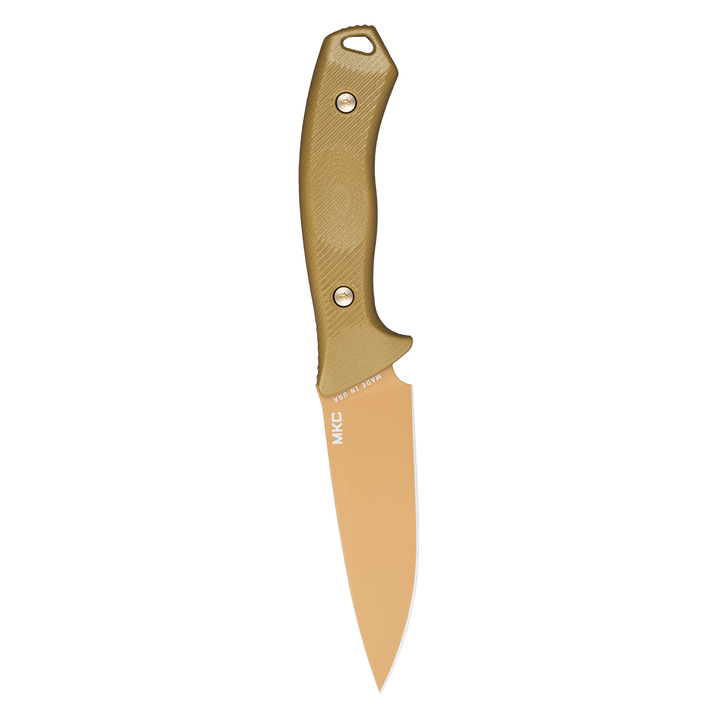 MTNTOUGH TF24 knife featuring a tan handle and a sleek blade, designed for outdoor and tactical use.