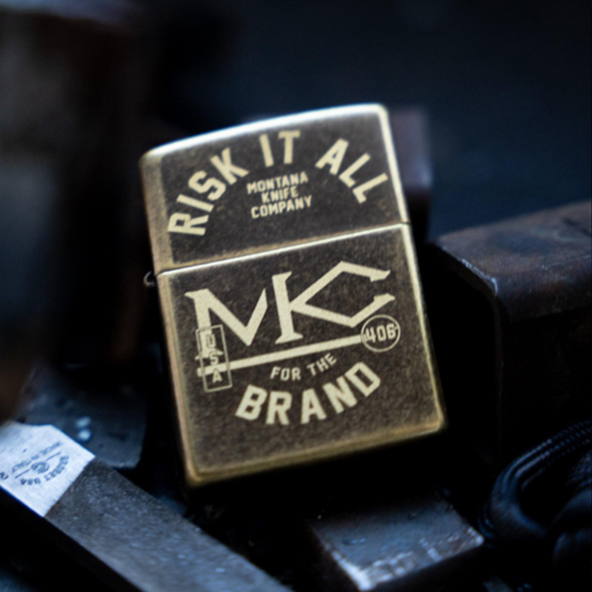 MKC BRANDED - RISK IT ALL - TRADITIONAL WINDPROOF ZIPPO LIGHTER - USA MADE