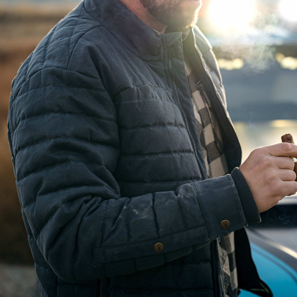 WHITEFISH WAXED CANVAS PUFFY JACKET - CHARCOAL