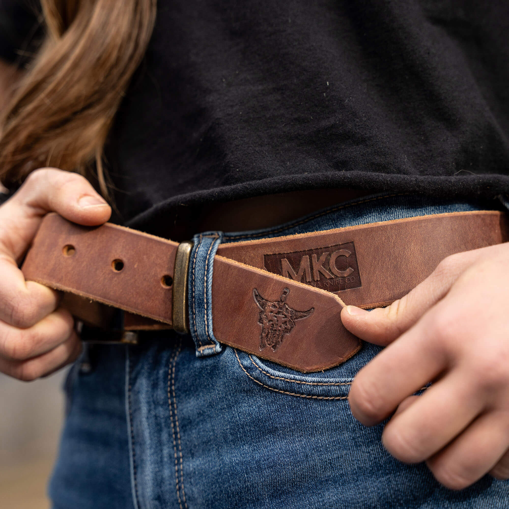 MKC LEATHER BELT - BROWN - USA MADE