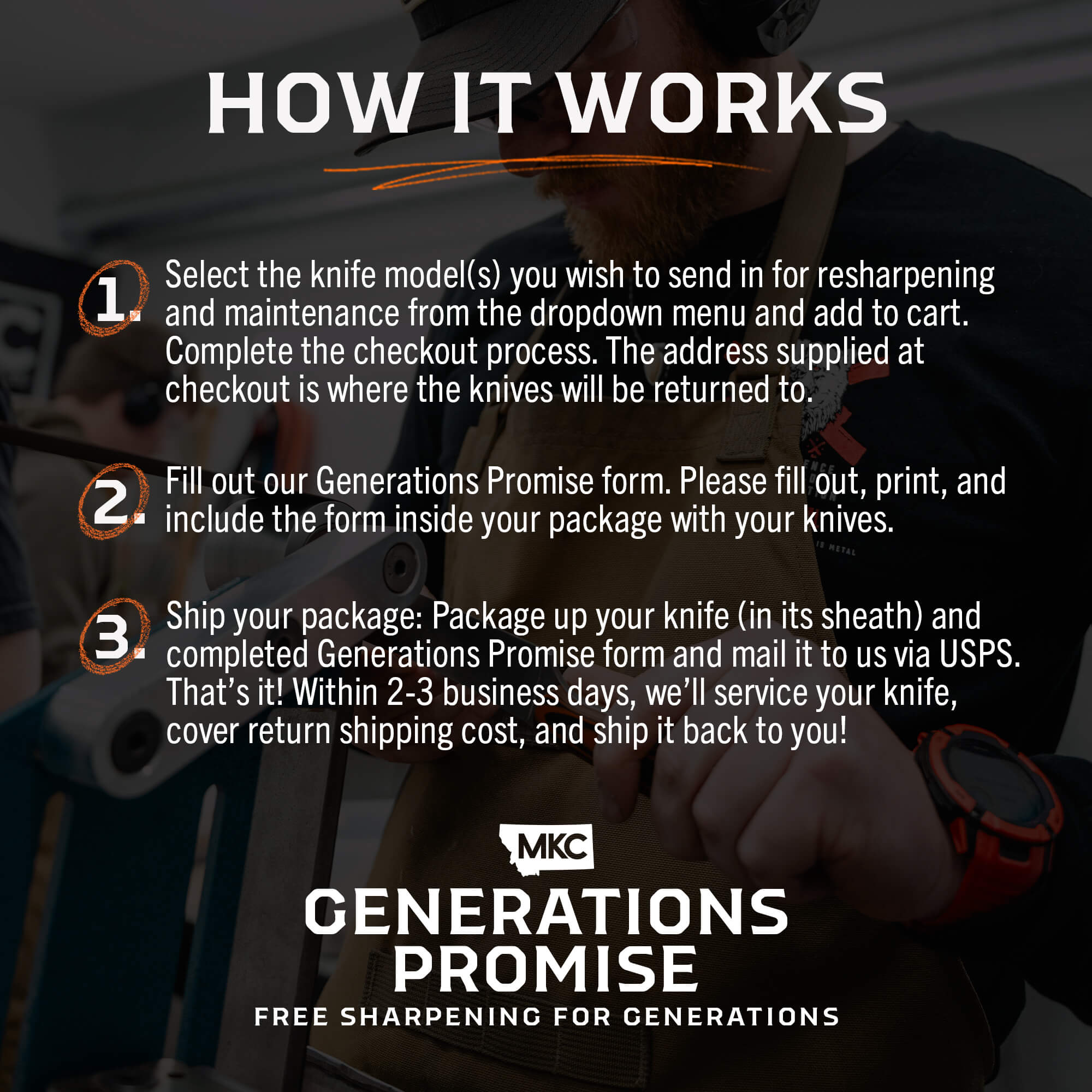 MKC GENERATIONS PROMISE - FREE RESHARPENING AND MAINTENANCE