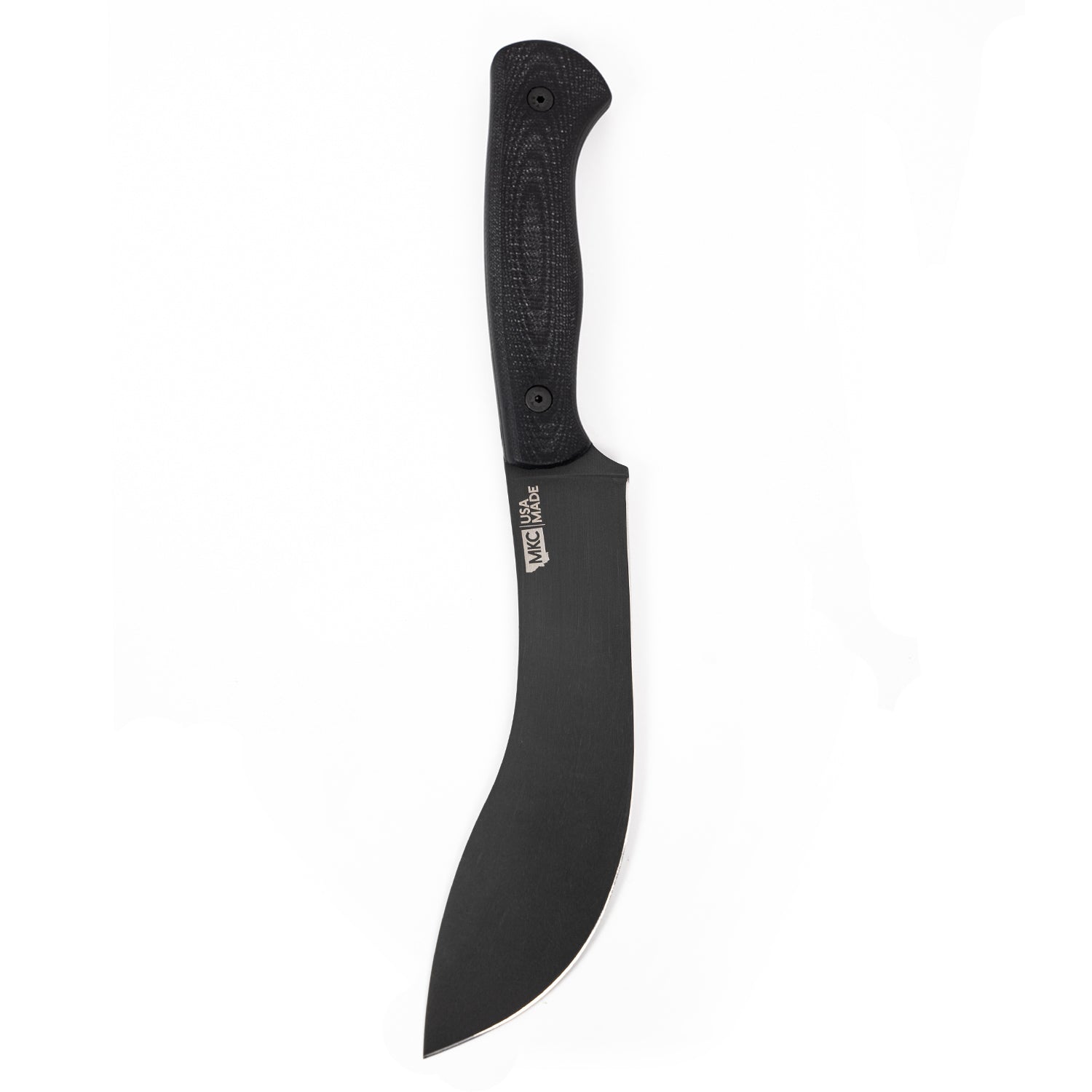 Alt text: "Beartooth Pro Skinning Blade in black with a curved, matte-finished blade and textured handle, featuring a visible logo near the base of the blade."